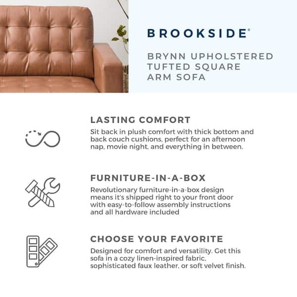 Brookside Brynn 76 in. Wide Square Arm Faux Leather Rectangle Sofa