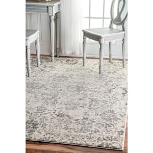 Rosemary Vintage Damask Gray 8 ft. x 10 ft. Area Rug
