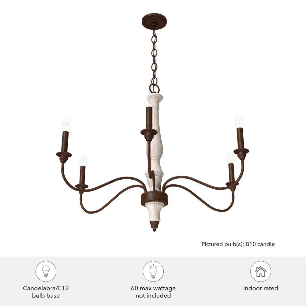 Distressed White Metal 6-Light Candle Chandelier