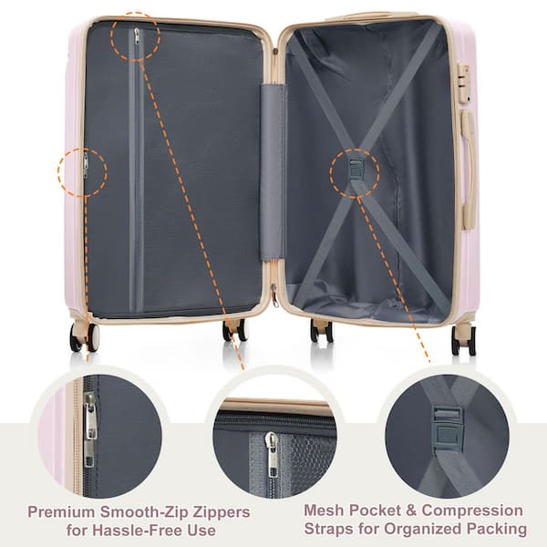 Merax Lightweight Durable 3-Piece Pink ABS Plastic Hardshell