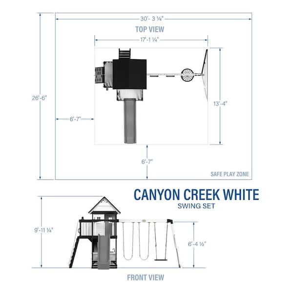 Canyon Creek White Outdoor Kid's Playground Set w/ Rock Wall, Wave Slide, Web Swing, and PlaySet Kitchen