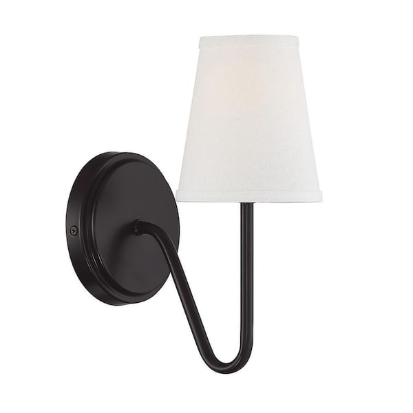 TUXEDO PARK LIGHTING 4.75 in. W x 11.25 in. H 1-Light Oil Rubbed Bronze Wall Sconce with White Fabric Shade