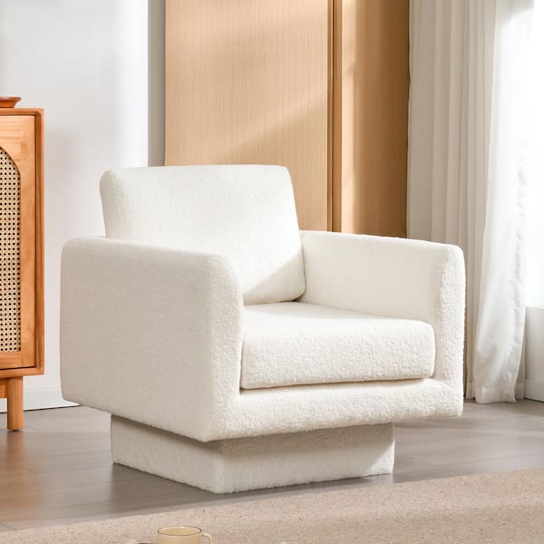 Harper & Bright Designs 360° Swivel Cream Teddy Velvet Fabric Upholstered Accent Arm Chair