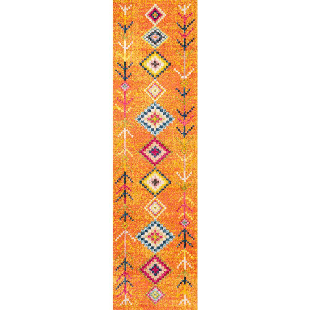 Orange Multicolor Geometric Synthetic Runner Rug