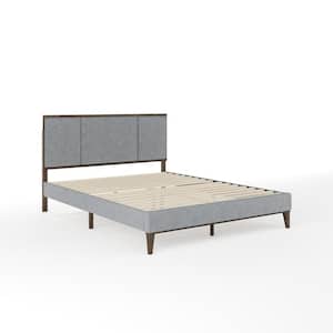 Jett Gray Wood Frame Queen Platform Bed with Upholstered Solid Wood
