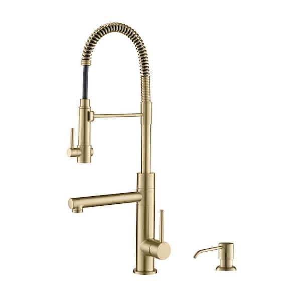 KRAUS Artec Pro Single-Handle Pull Down Sprayer Kitchen Faucet with Soap Dispsenser in Spot Free Antique Champagne Bronze