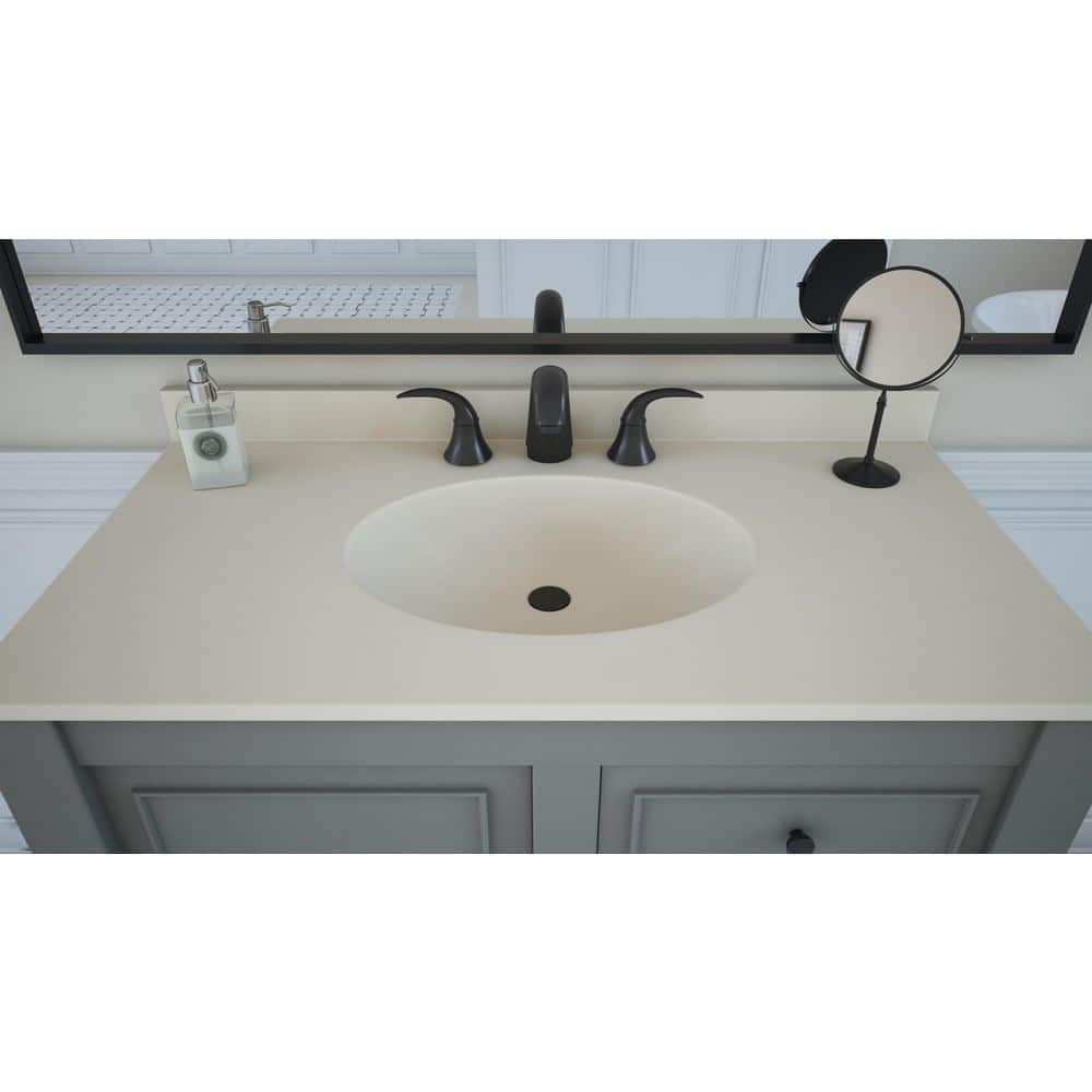 61 in. W Granite Vanity Top in Beige with Double Biscuit Bowls and 8 in. Faucet Spread