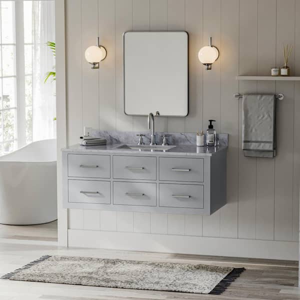 ARIEL Hutton 49 in. W x 22 in. D x 18.85 in. H Bath Vanity in Grey with Carrara White Marble Top