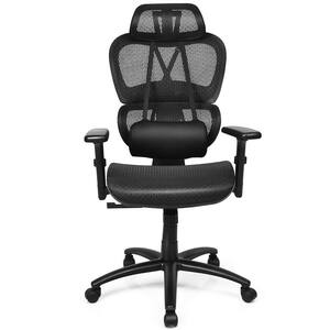 Black Mesh Swivel Ergonomic Chair with Adjustable Arms, Tiltable Backrest and Lumbar Support