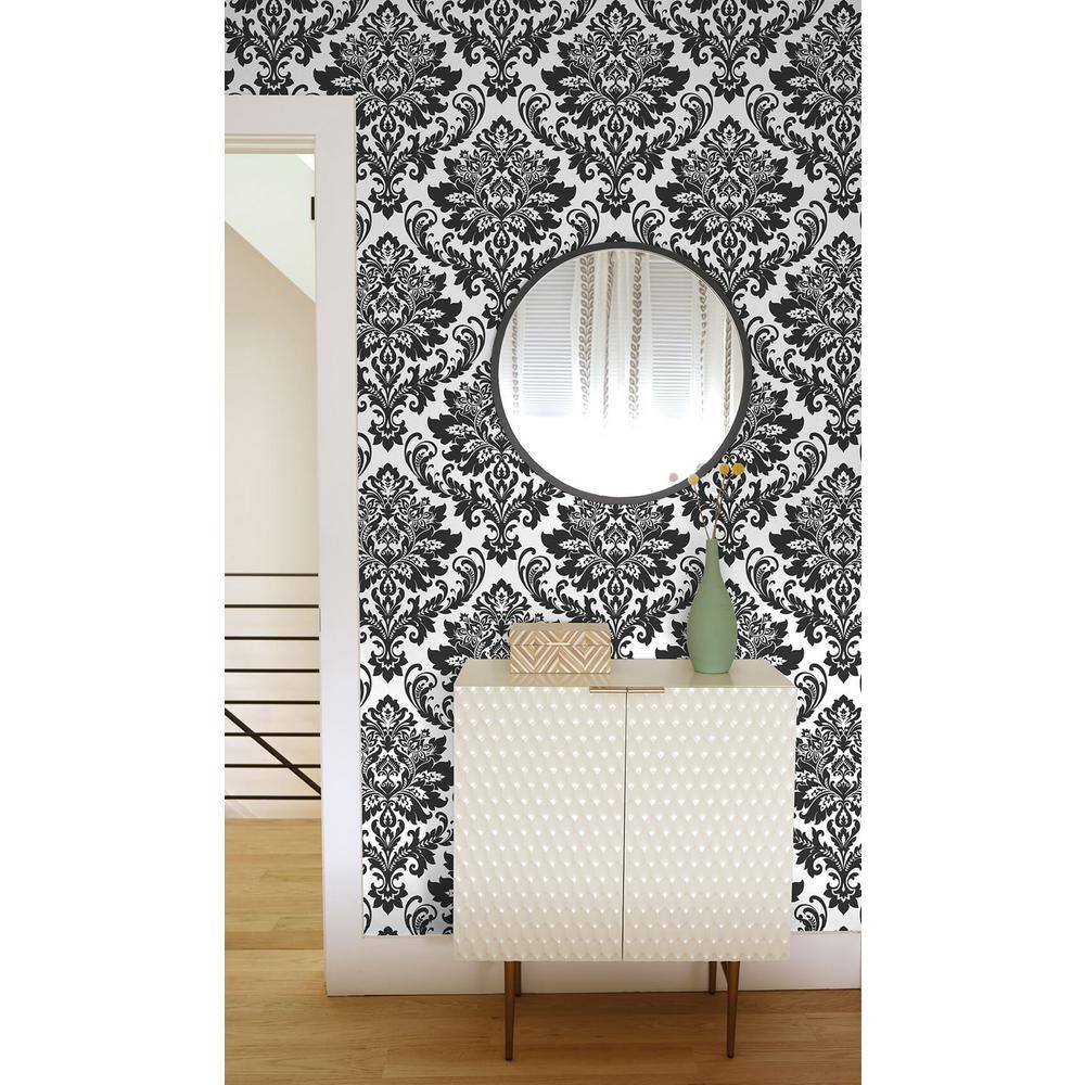 Black and White Damask Peel and Stick Vinyl Wallpaper