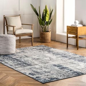 Taylor Modern Abstract Blue Doormat 3 ft. x 5 ft. Accent Rug