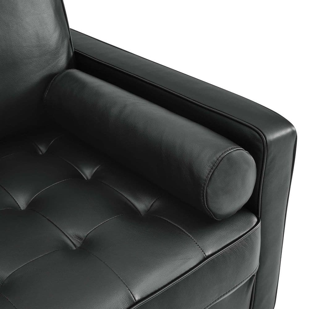 Mid-Century Biscuit Tufted Leather Accent Chair in Black