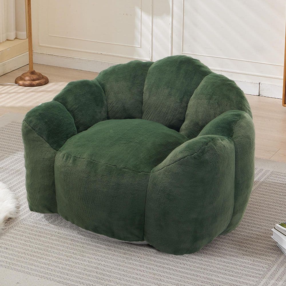 43.7 in. Armless Velvet Curved Compression Bean Bag Sofa in Green, No Assembly Ergonomic Lounge