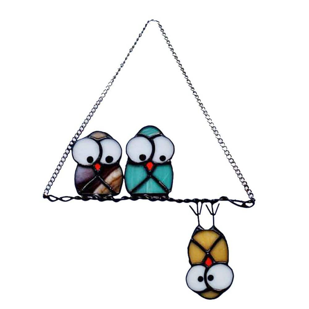 Multicolor Owls on a Wire Bird Suncatcher, Stained Glass Suncatcher Panel for Windows and Doors price history on PriceWatchPro