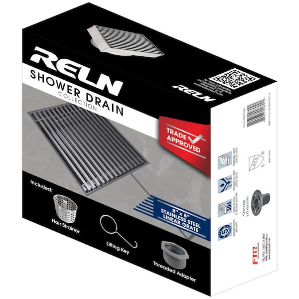 RELN 8 in. x 8 in. Stainless Steel Square Shower Drain with Wave