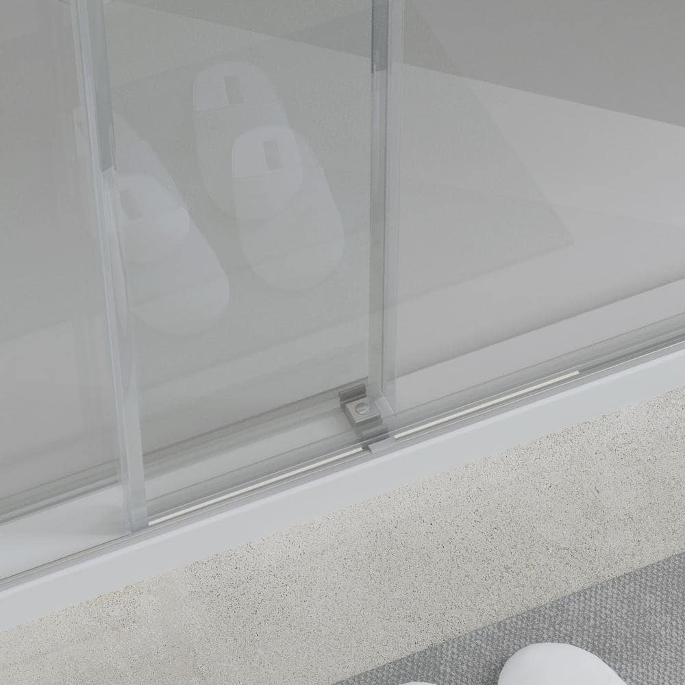 Brushed Silver Frameless Double Sliding Shower Door with Clear Tempered Glass