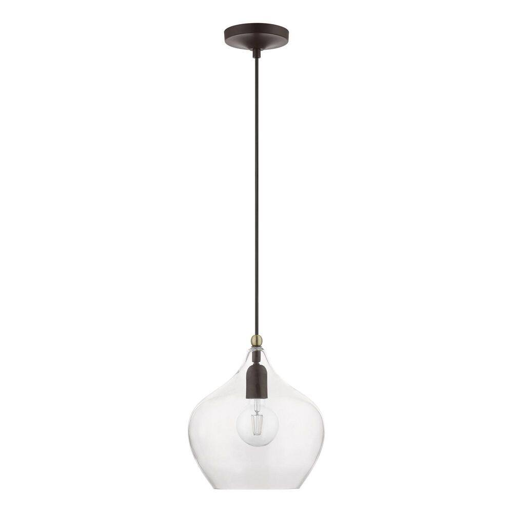 Aldrich Clear Glass Pendant Light with Bronze and Brass Accents