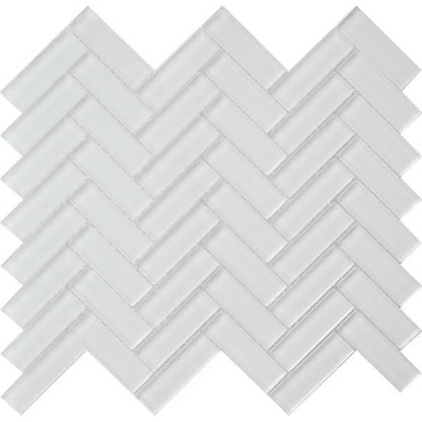 Apollo Tile Ice White 11 in. x 12.6 in. Herringbone Polished Glass Mosaic Tile (4.81 sq. ft./Case)