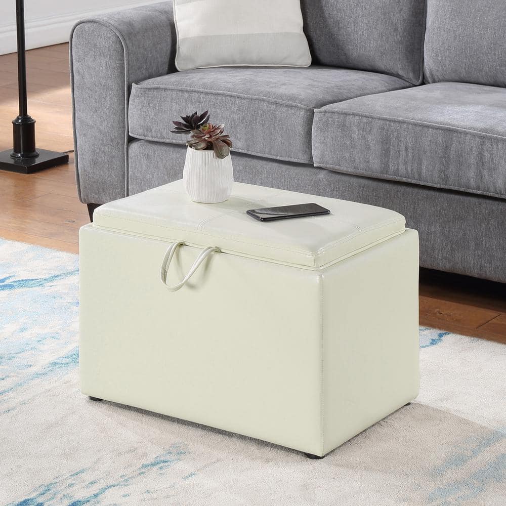 Ivory leather ottoman discount