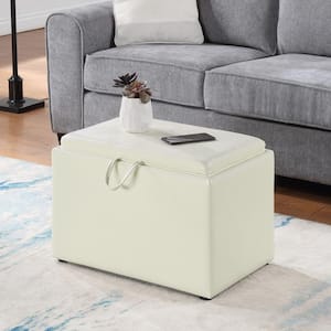 Accent Storage Ottoman- Ivory Faux Leather (120)