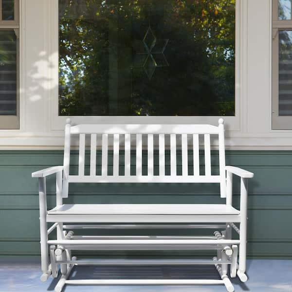 white rocking bench