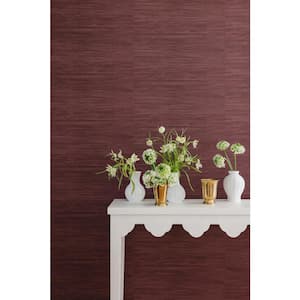 Aubergine Classic Faux Grasscloth Red Textured Peel and Stick Vinyl Wallpaper