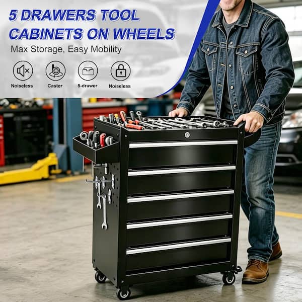 Damodpoy Tool Storage 24 in. D x 13 in. W 5-Drawer Black Iron