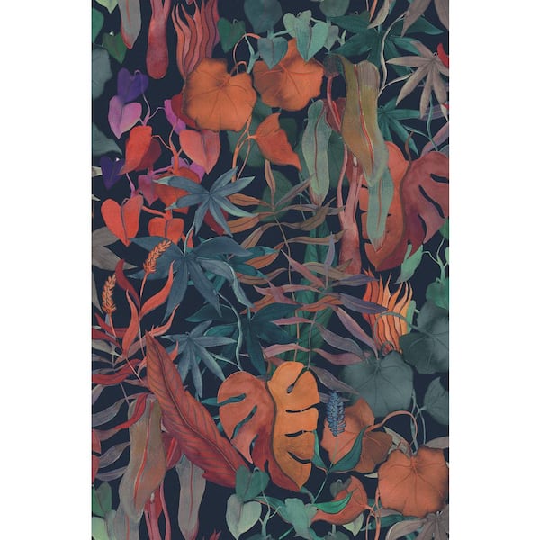 Midnight Blue Abstract Leaves Print Non Woven-Non-Pasted Textured Wallpaper 51 sq. ft.