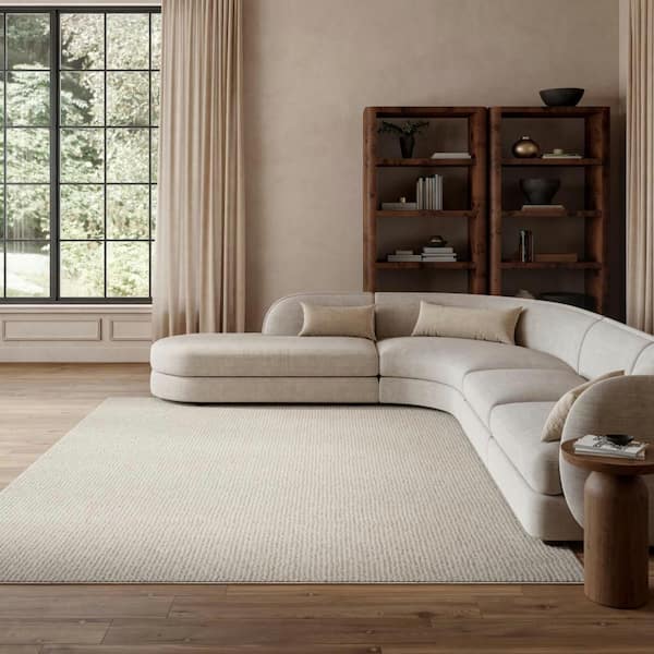 Textured Home Ivory Beige 10 ft. x 14 ft. All-over design Contemporary Area Rug