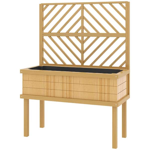 Outsunny 41.25 in. W x 55 in. H Natural Wood Outdoor Raised Garden Bed with Trellis Elevated Planter Box with Legs Drainage Holes