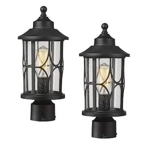 1-Light Black Aluminum Pole Lamp Outdoor Hardwired Waterproof Post Light Set Pole Lantern w/No Bulbs included (2-Pack)