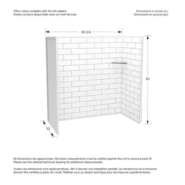 Utile 60 in. W x 32 in. D x 60 in. H 3-Piece Direct-to-Stud Composite Alcove Shower Surrounds in Metro Tux
