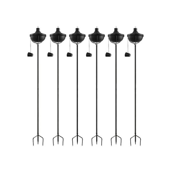24 Oz Black Metal Solar Torch Outdoor Decor Set with Adjustable Height 3-Prong Stake for Patio 6-Pack