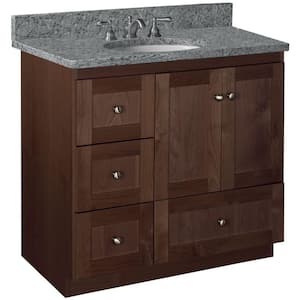 Shaker 36 in. W x 21 in. D x 34.5 in. H Bath Vanity Cabinet without Top in Dark Alder