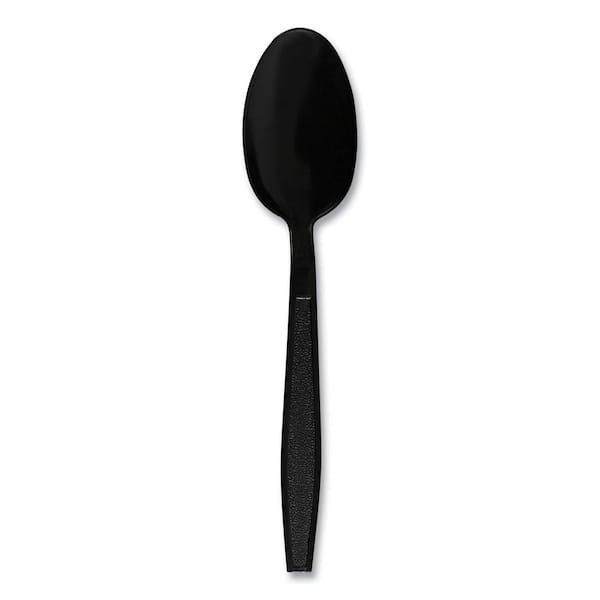 Black Heavyweight Disposable Polypropylene Utensils, Teaspoons, 1000 / Carton