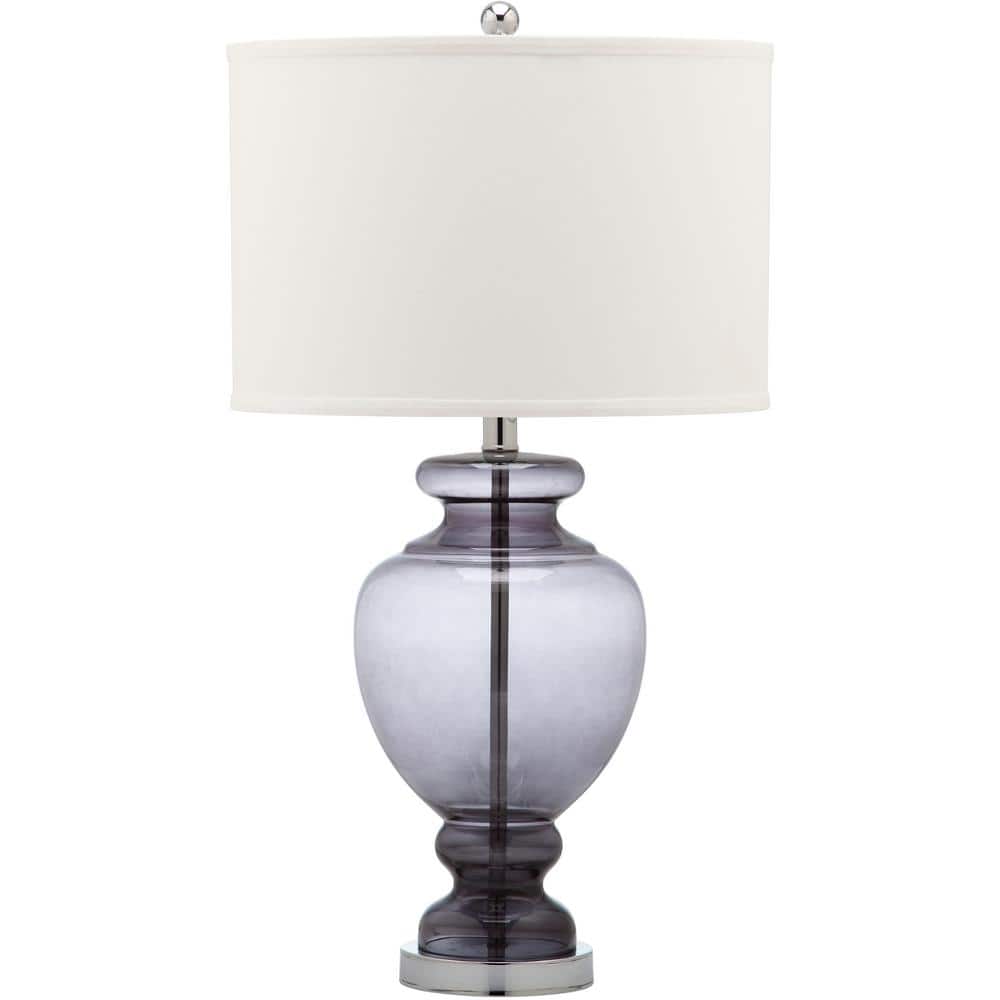 Translucent Grey Glass Table Lamp Set, 27" with Off-White Shade