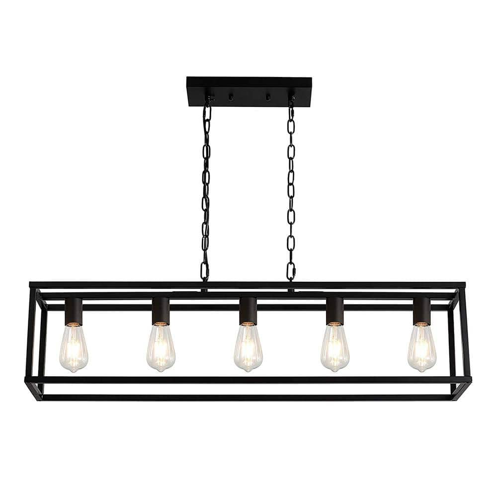 39 In 5-Light Black Rectangular Frame Pendant Light, Industrial E26 Kiitchen Island Hanging Light (Bulb Not Included) price history on PriceWatchPro