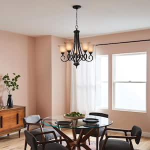 Monroe 5-Light Olde Bronze Traditional Dining Room Chandelier with Light Umber Etched Glass Shade