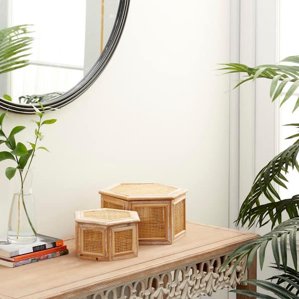 Litton Lane Hexagon Wood Box with Lid (Set of 2)