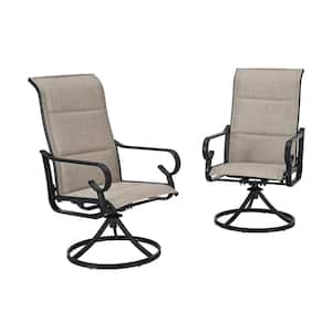 lsland Swivel Metal Outdoor Patio Dining Chair in Khaki (2-Pack)