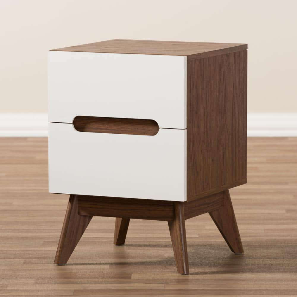 Calypso Mid-Century Modern White and Walnut 2-Drawer Nightstand