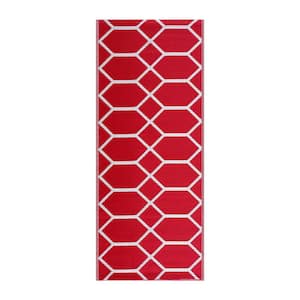 Miami Red White 2 ft. 3 in. x 6 ft. Reversible Recycled Plastic Indoor/Outdoor Area Rug