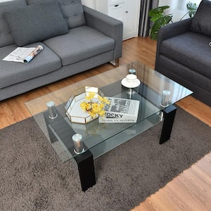 39 in. Black 17.5 in. Rectangle Glass Coffee Table