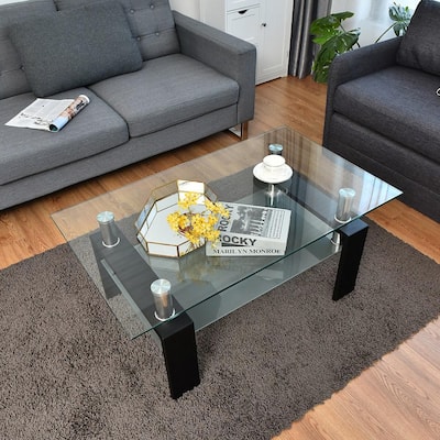 39 in. Black 17.5 in. Rectangle Glass Coffee Table