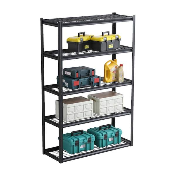 5 Tiers Steel Heavy Duty Adjustable Garage Storage Shelving Unit in Black (47.2 in. W x 72 in. H x 17.7 in. D), Wire