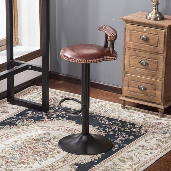 FUFU&GAGA Adjustable Height Brown Bar Stools Swivel Metal Frame Wood Backrest Bar Dining Kitchen Chairs