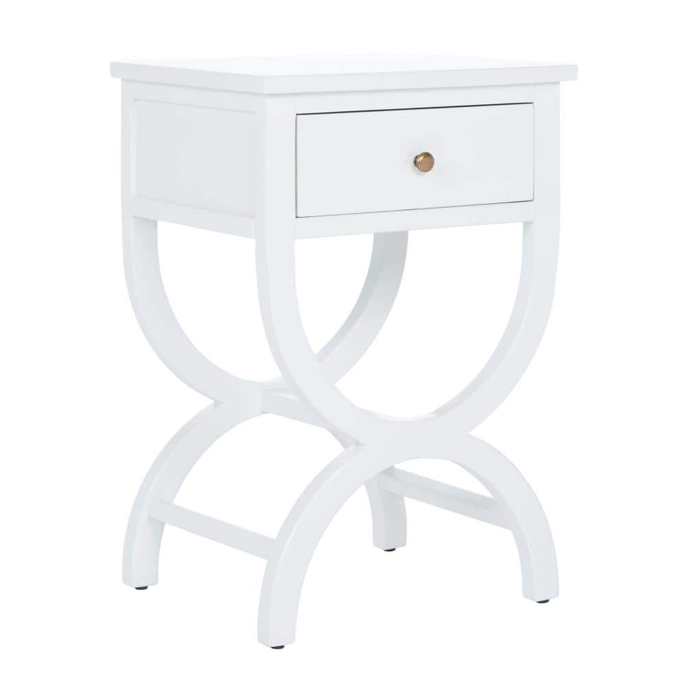 Dalat White Poplar Wood Night Table with Zinc Knob and Storage