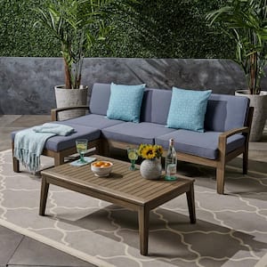 Grenada Grey 5-Piece Acacia Wood Patio Conversation Sectional Seating Set with Dark Grey Cushions