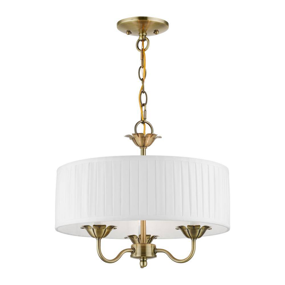 Edinburgh Antique Brass 3-Light Drum Pendant with Pleated Shade