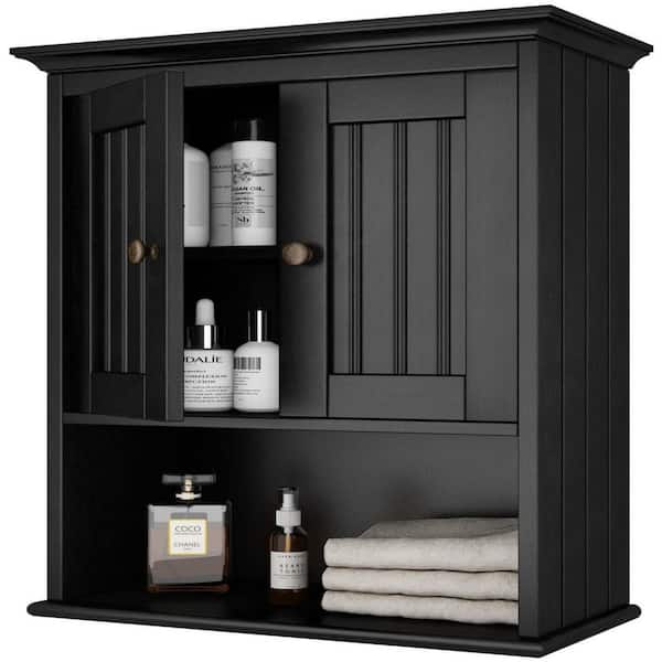 Dracelo 18.9 in. W x 9.25 in. D x 23.43 in. H Black Bathroom Wall Cabinet with Doors and Adjustable Shelf